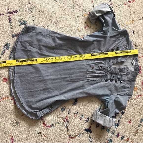 🥳 2 for $6 🥳 Kismet shirt XS (S) cotton blue stripes 3/4 sleeves w roll tab - Picture 9 of 12